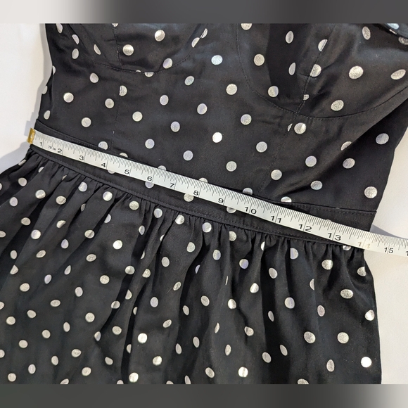 Black Poppy Black & Silver Polkadot Strapless Mini Cocktail Dress. Size: Large - Picture 6 of 11